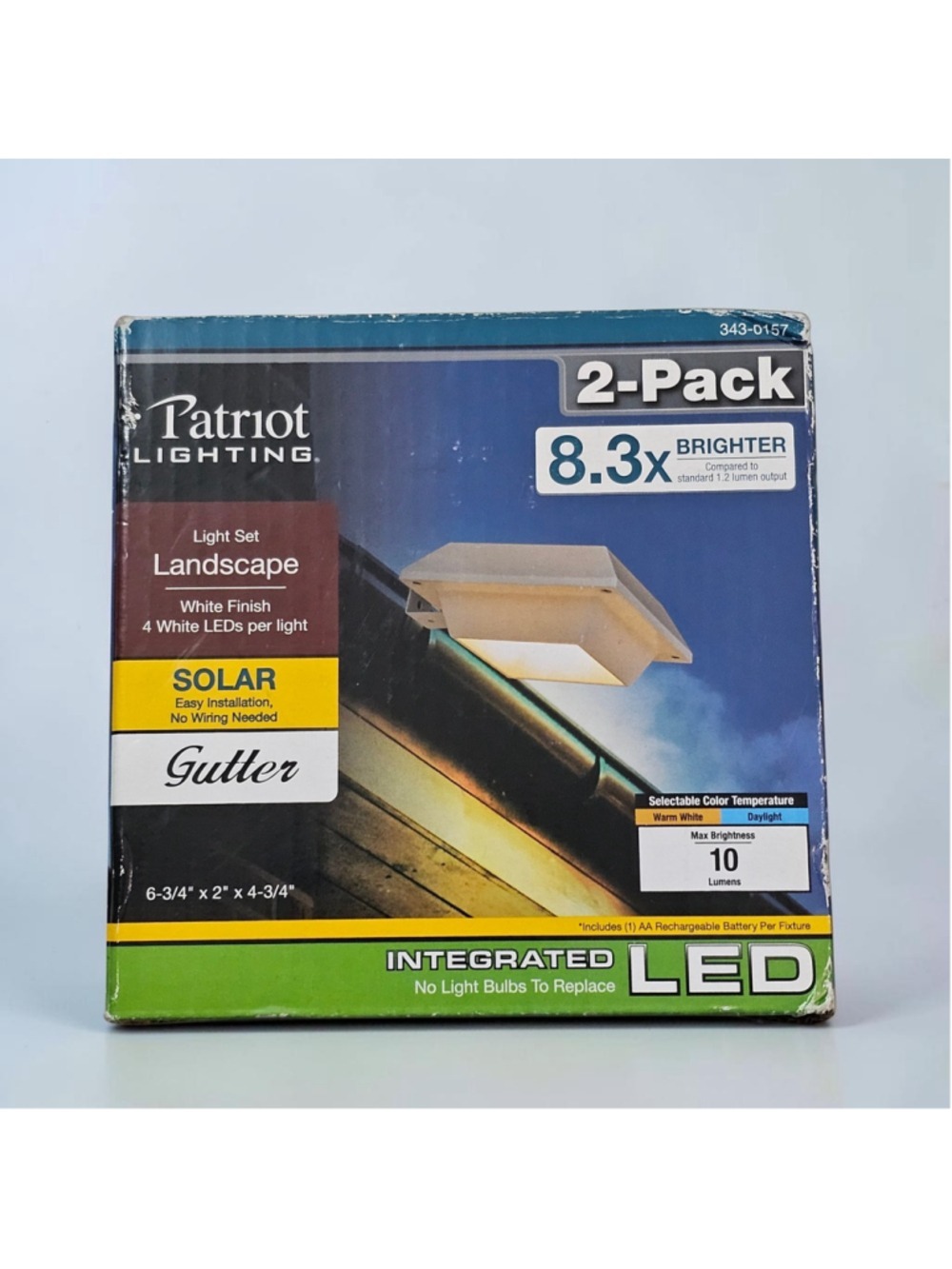 NEW Patriot Lighting Solar LED Gutter Lights 2-Pack White 343-0157 Outdoor
